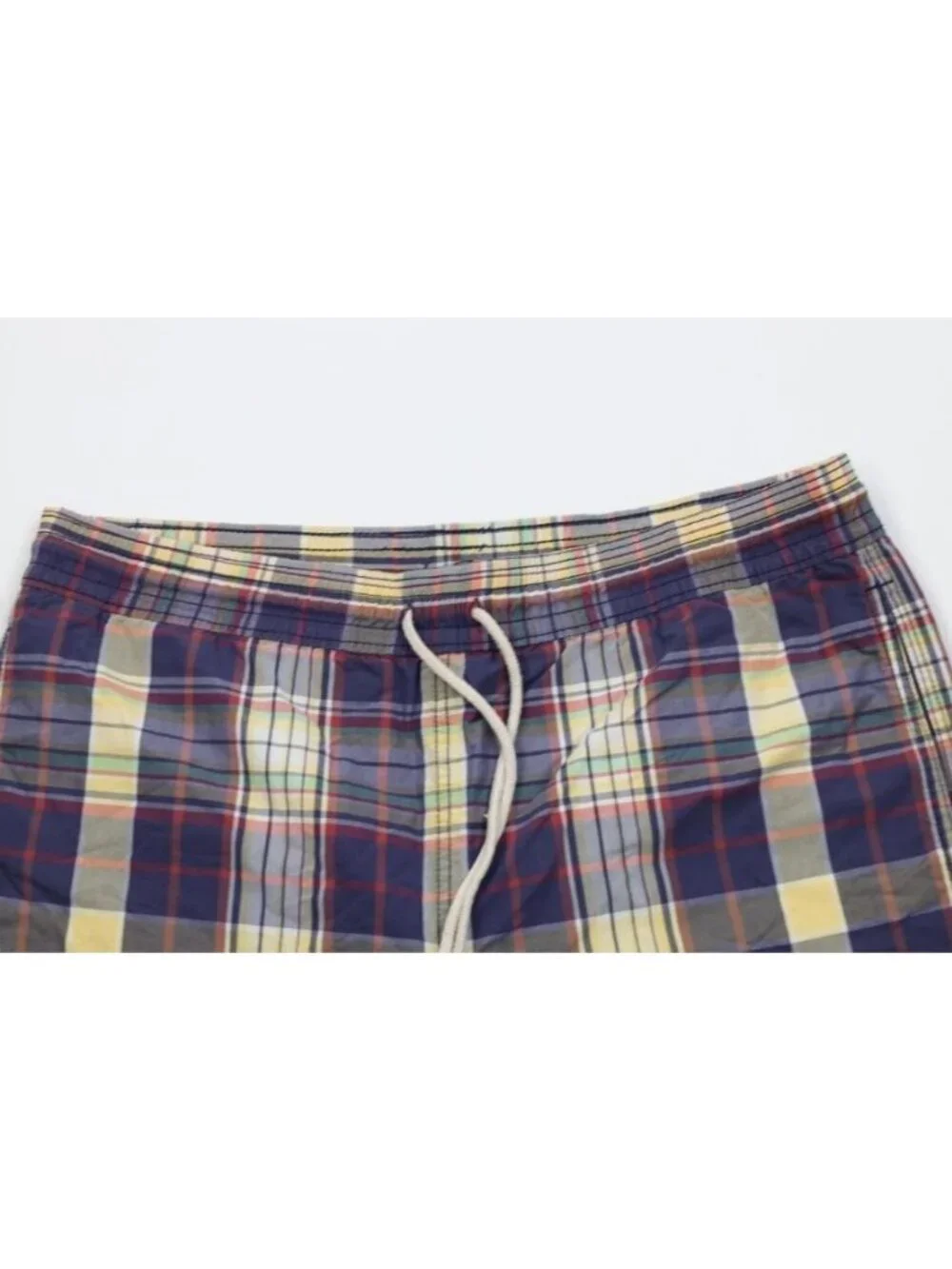 Vtg 90s Ralph Lauren Mens Medium Faded Rainbow Madras Plaid Lined Shorts Swim